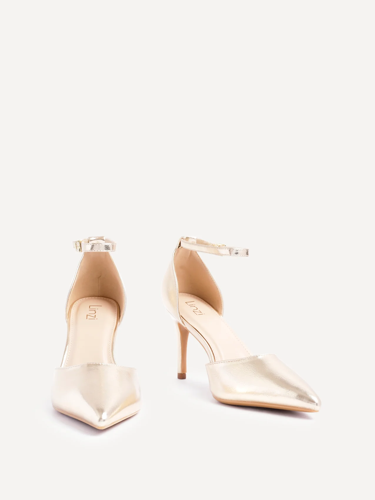 Thea Gold Faux Leather Stiletto Court Heels - Image 3