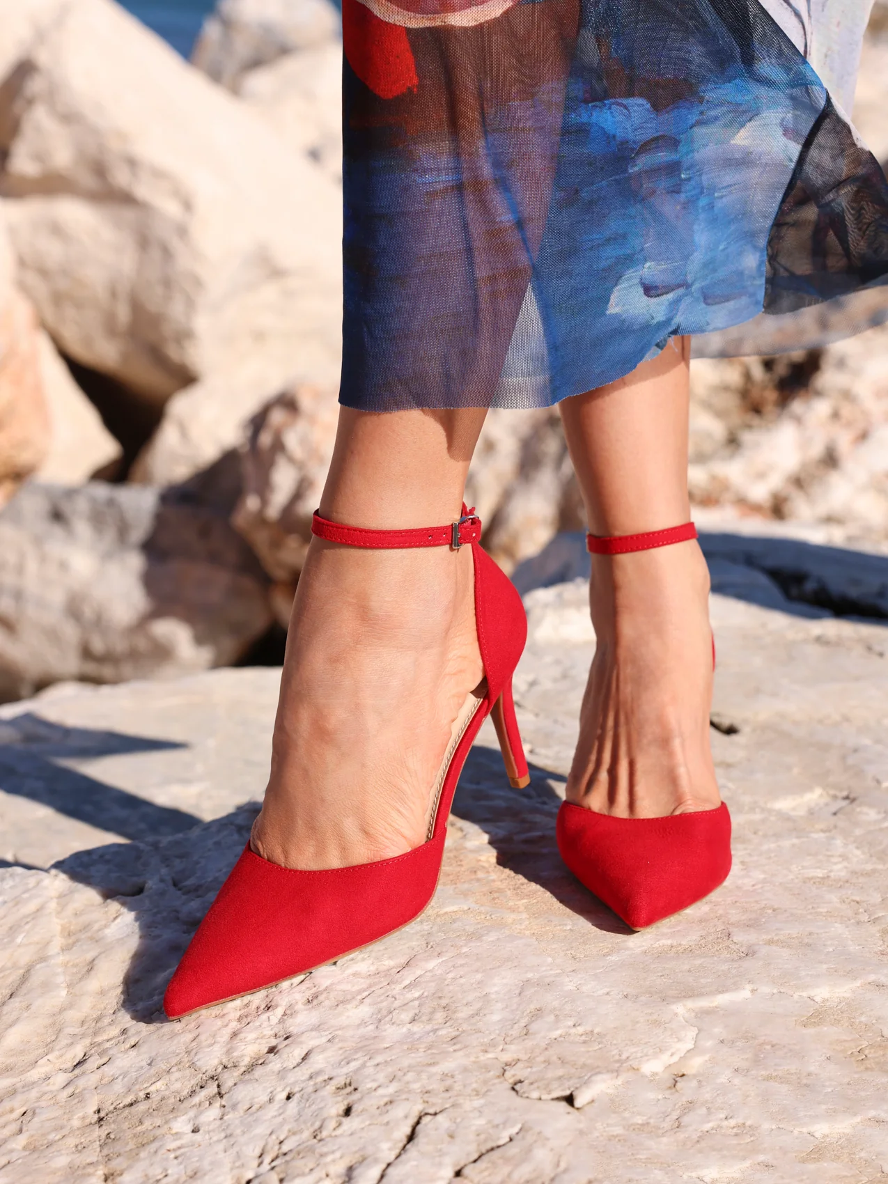 Thea Red Faux Leather Stiletto Court Heels - Image 6