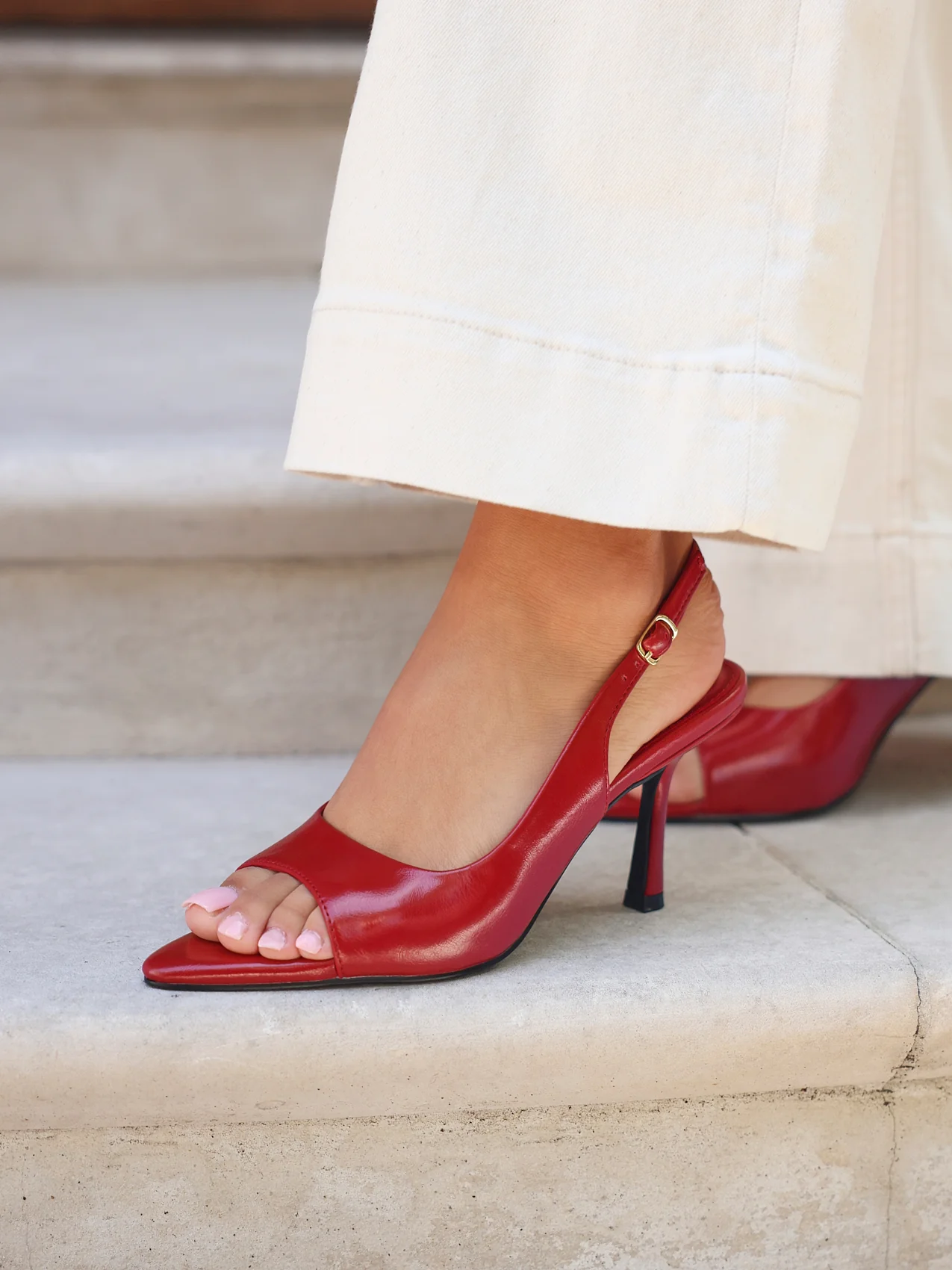 Tokyo Red Faux Leather Peep Toe Heels - Image 6