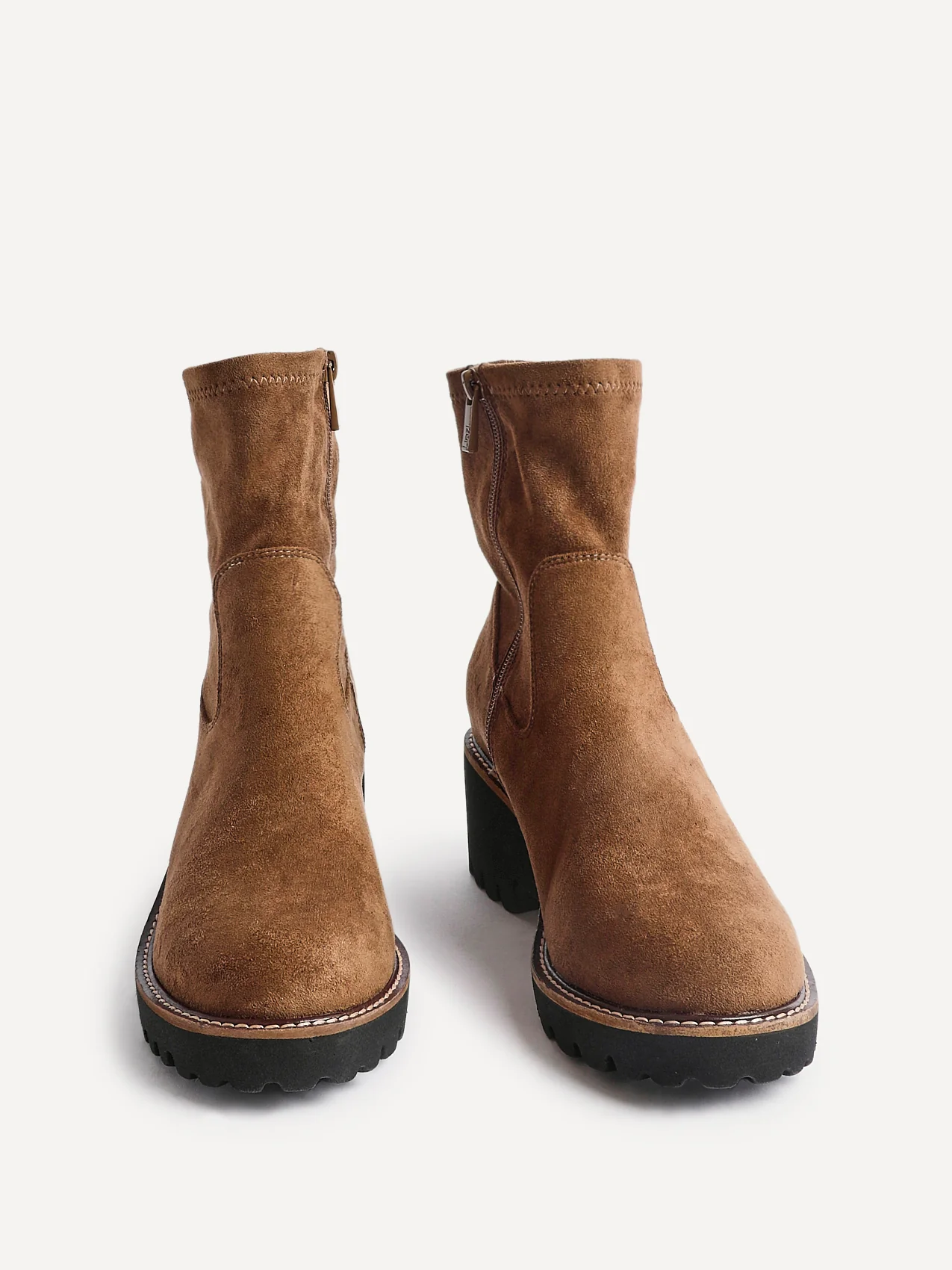 Trish Sand Faux Suede Wedged Ankle Boots - Image 3