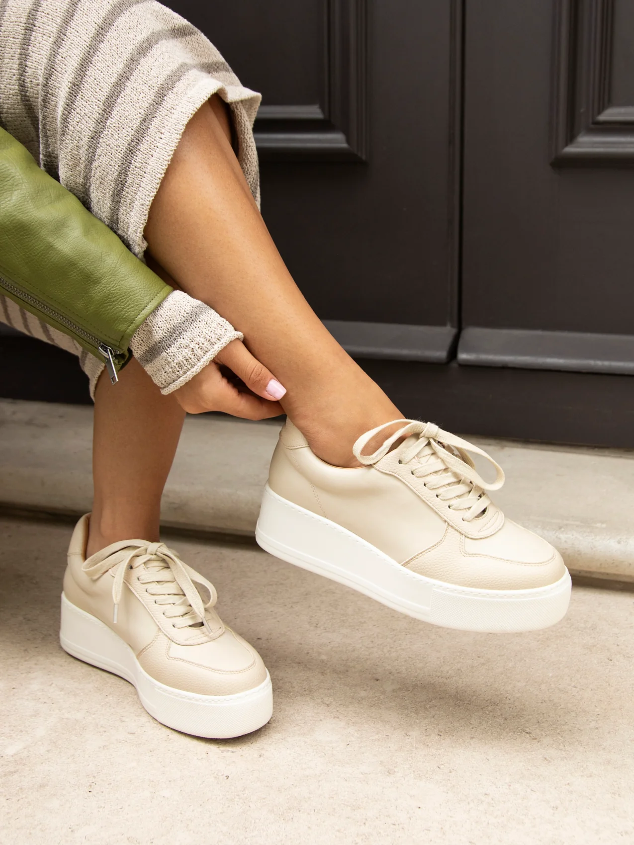 Twiggy Nude Faux Leather Trainers - Image 5