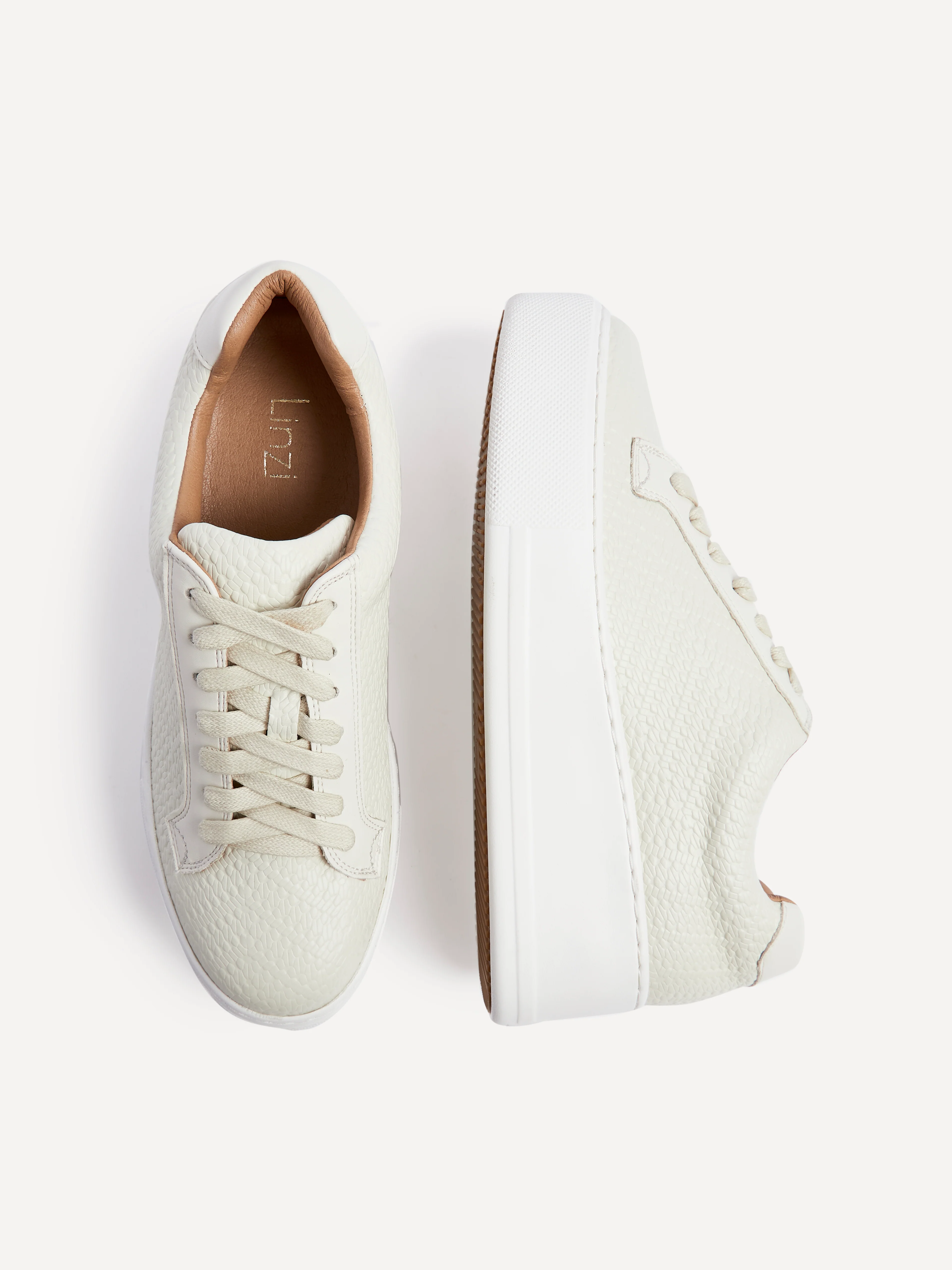 Twyla Cream Faux Leather Trainers - Image 5