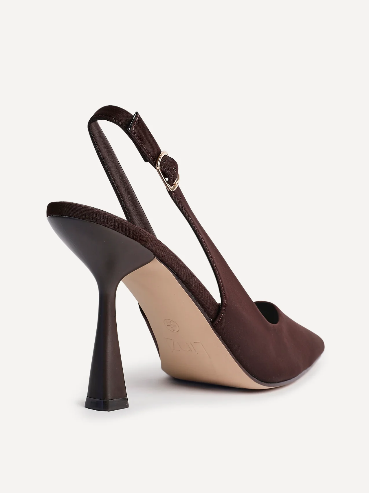 Una Brown Lycra Sling Back Court Heels - Image 5