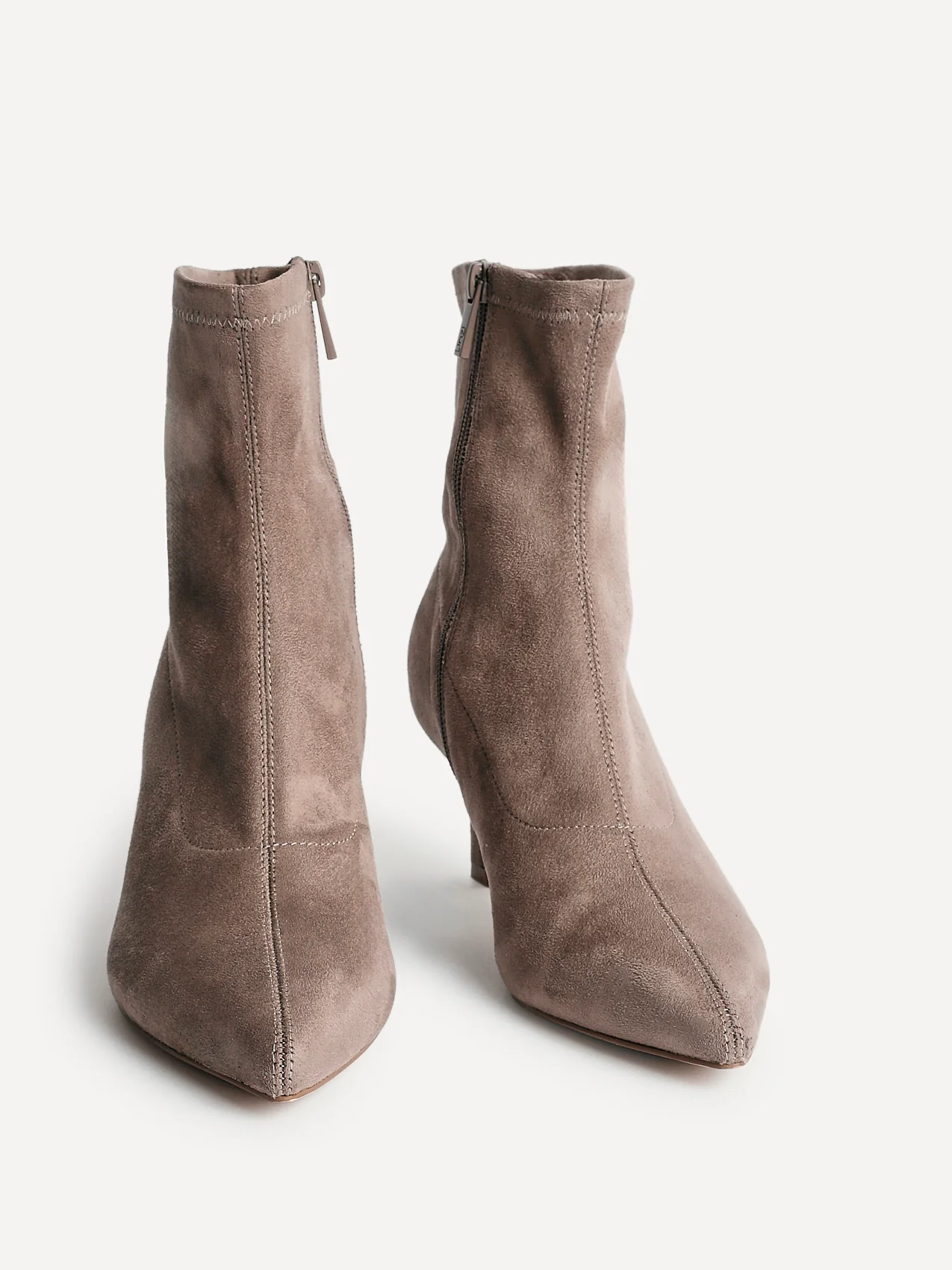 Upgrade Mocha Faux Suede Kitten Heel Sock Boots - Image 3