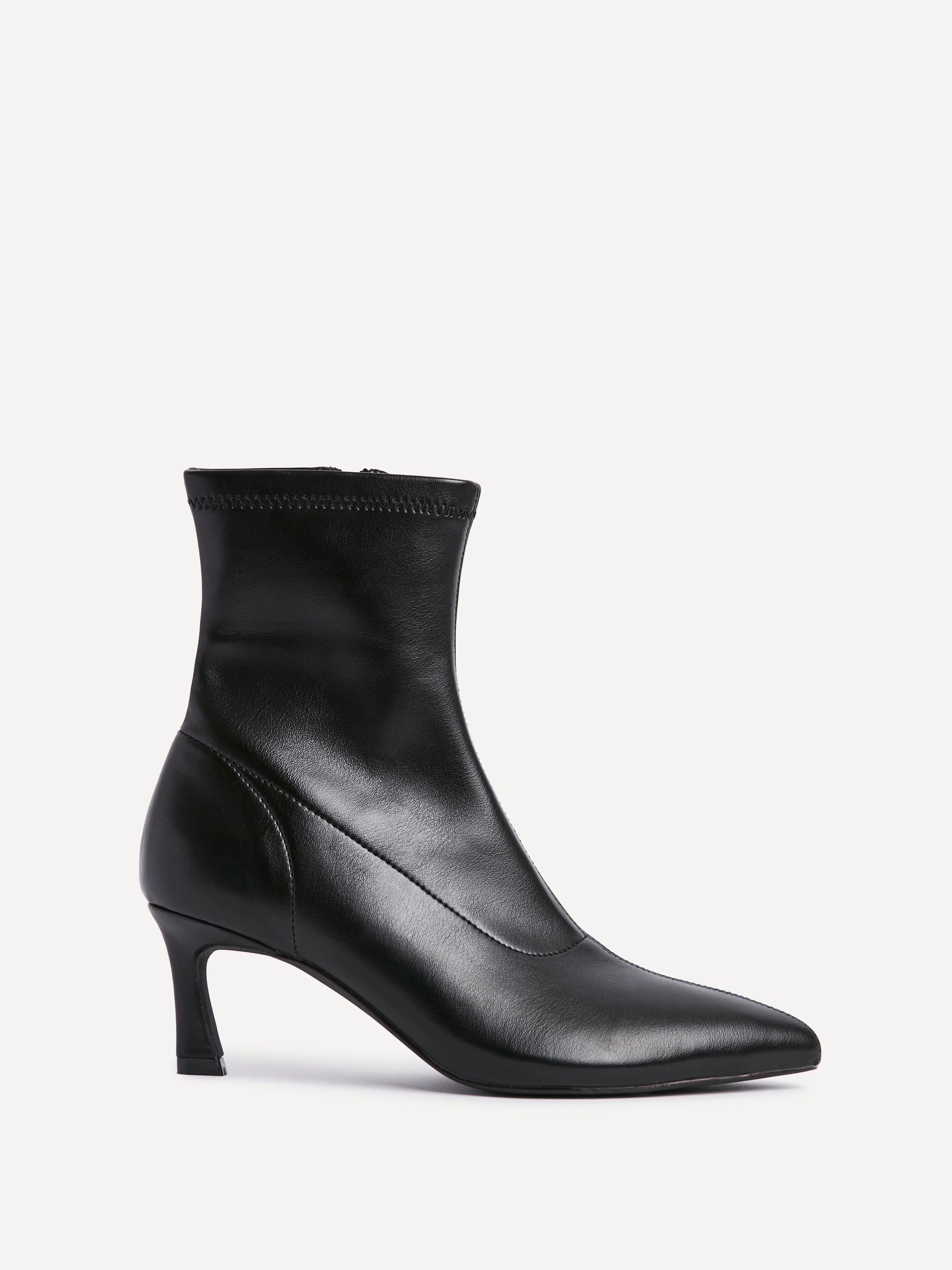 Upgrade Black Faux Leather Kitten Heel Sock Boots - Image 2