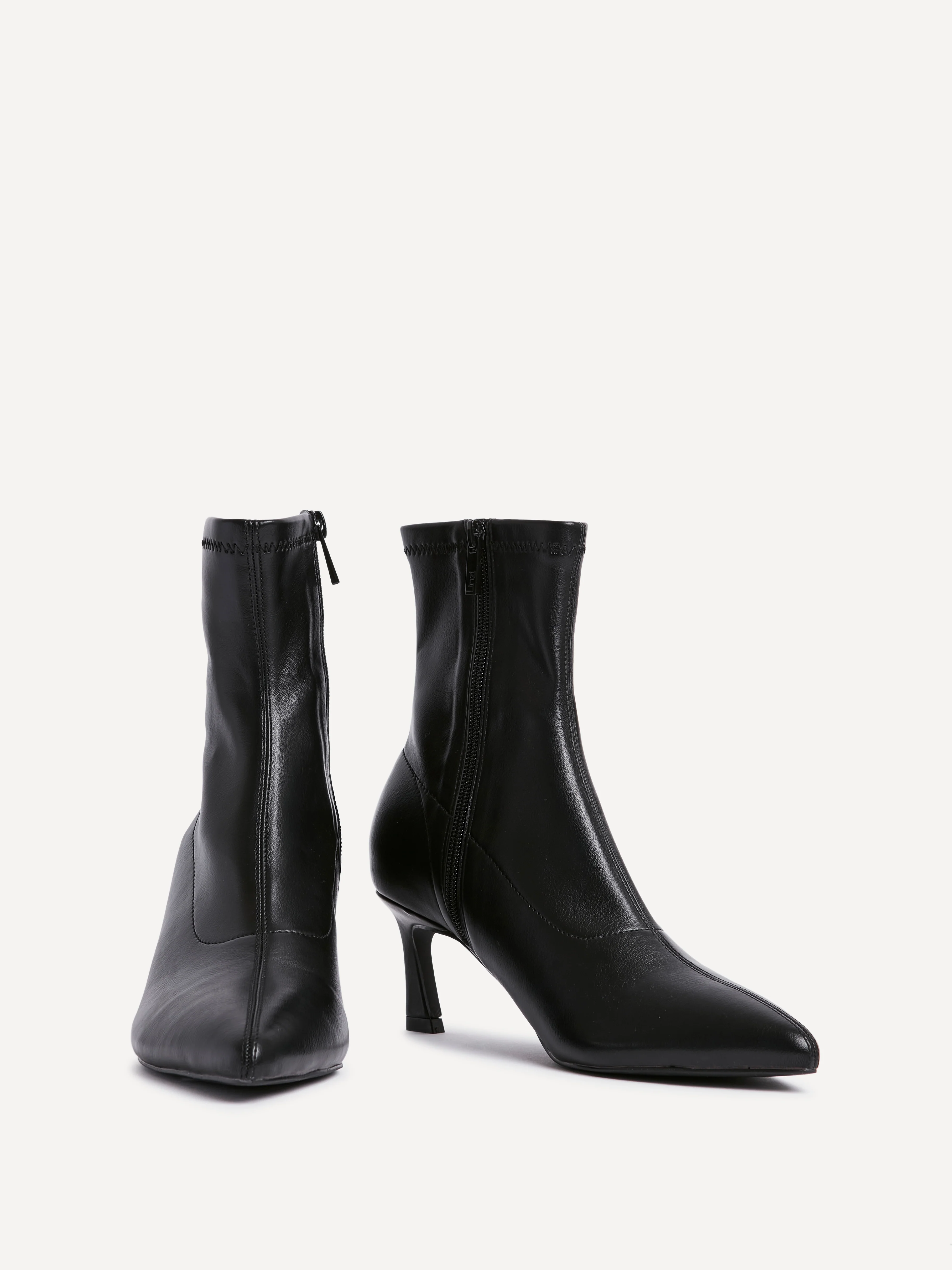 Upgrade Black Faux Leather Kitten Heel Sock Boots - Image 3
