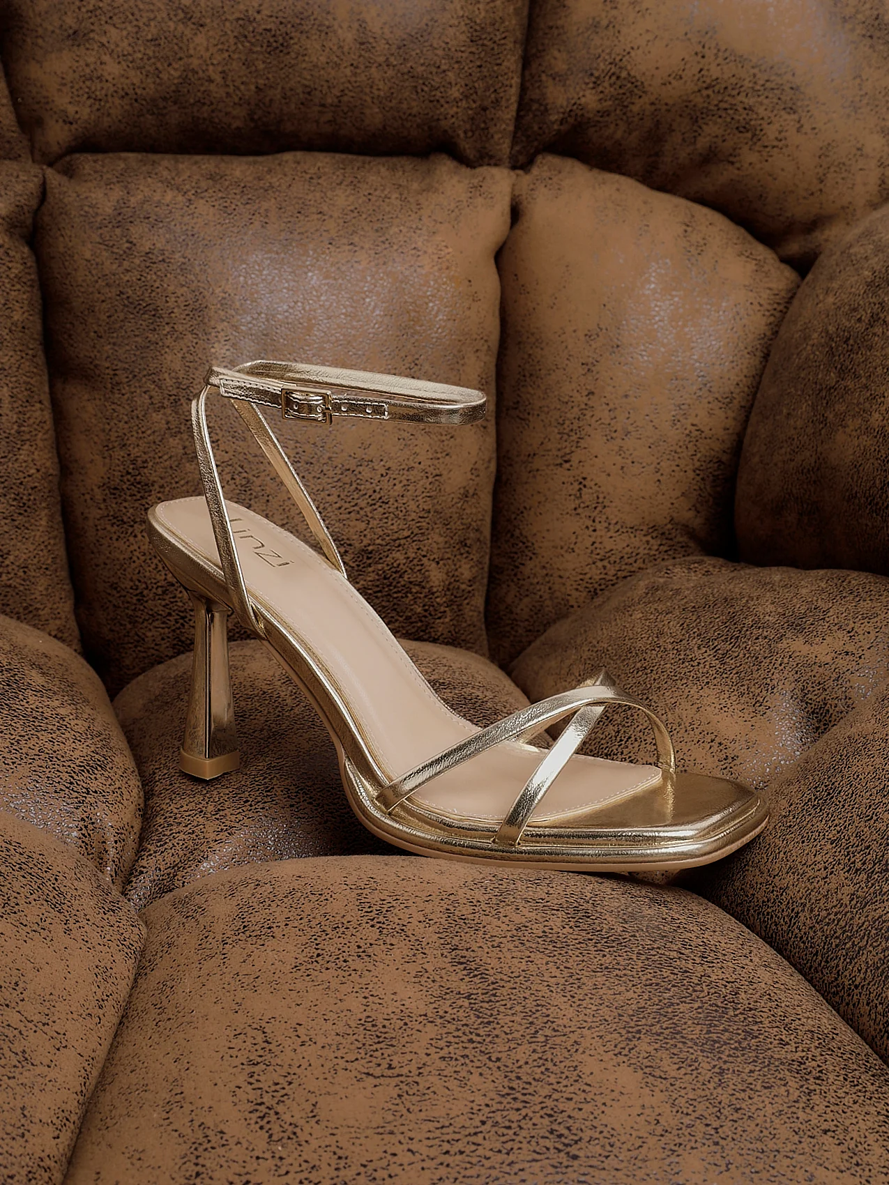 Verve Gold Faux Leather Crossover Stiletto Heel - Image 7