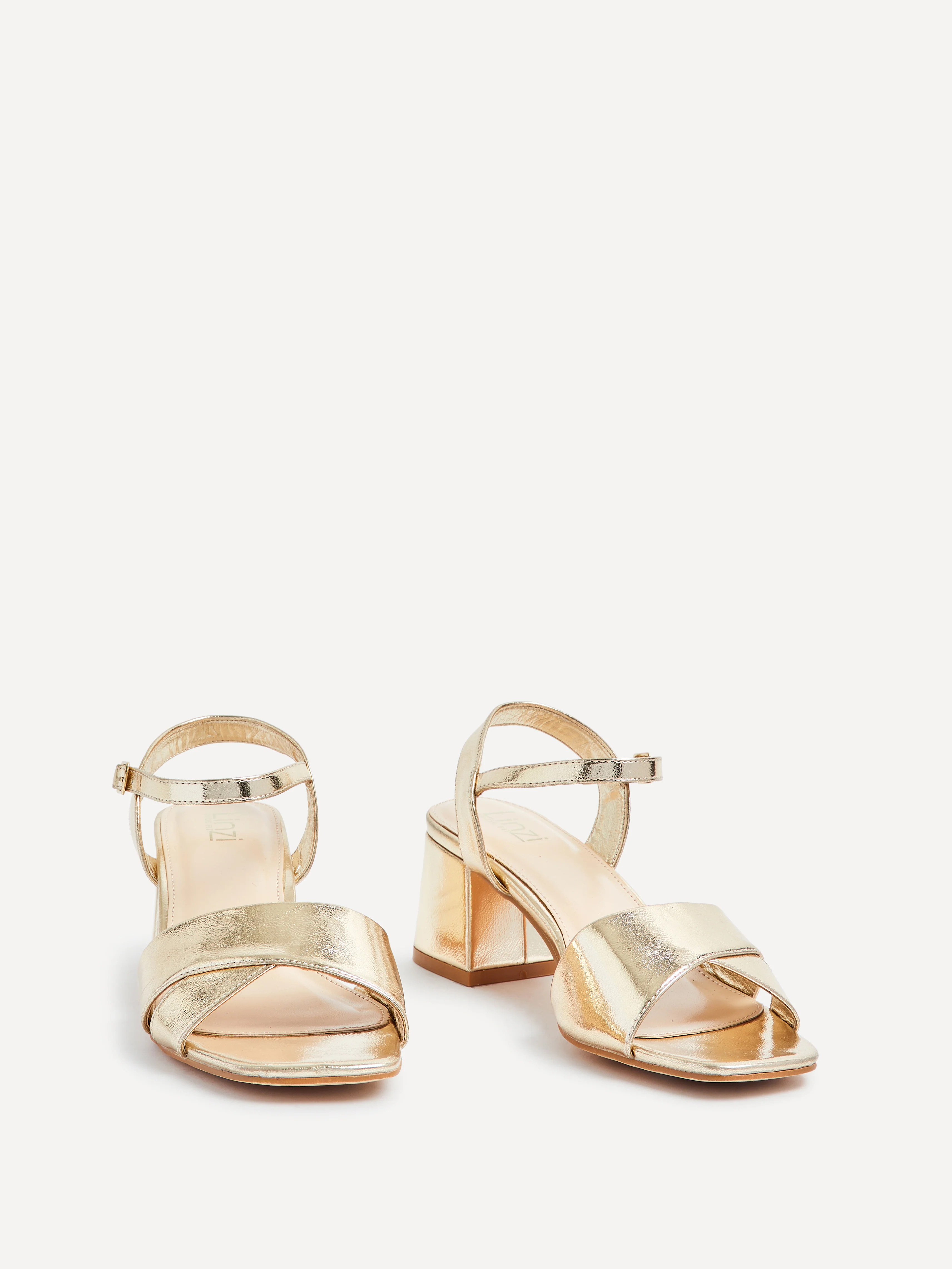 Vivian Wide Fit Gold Block Heel Sandals - Image 4