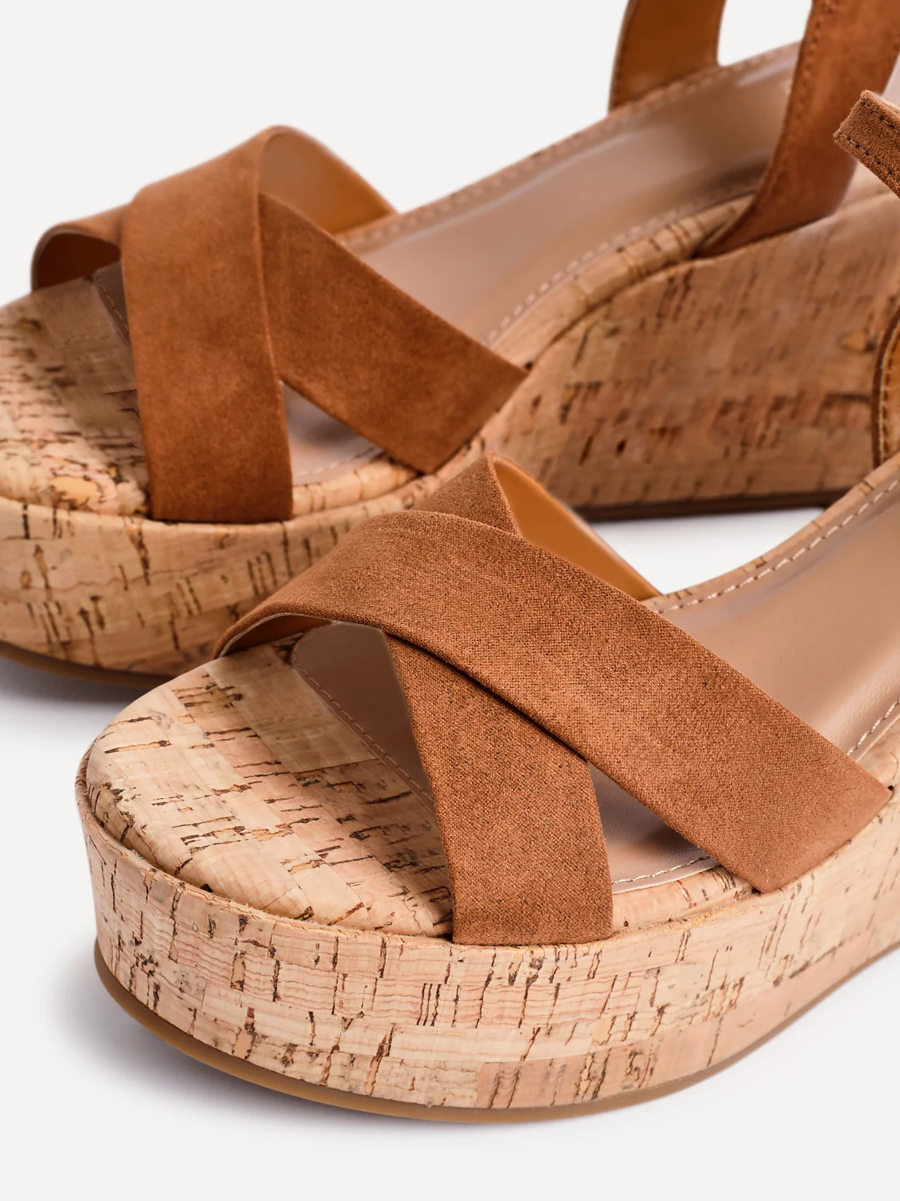 Vivid Tan Faux Suede Cork Wedges - Image 3