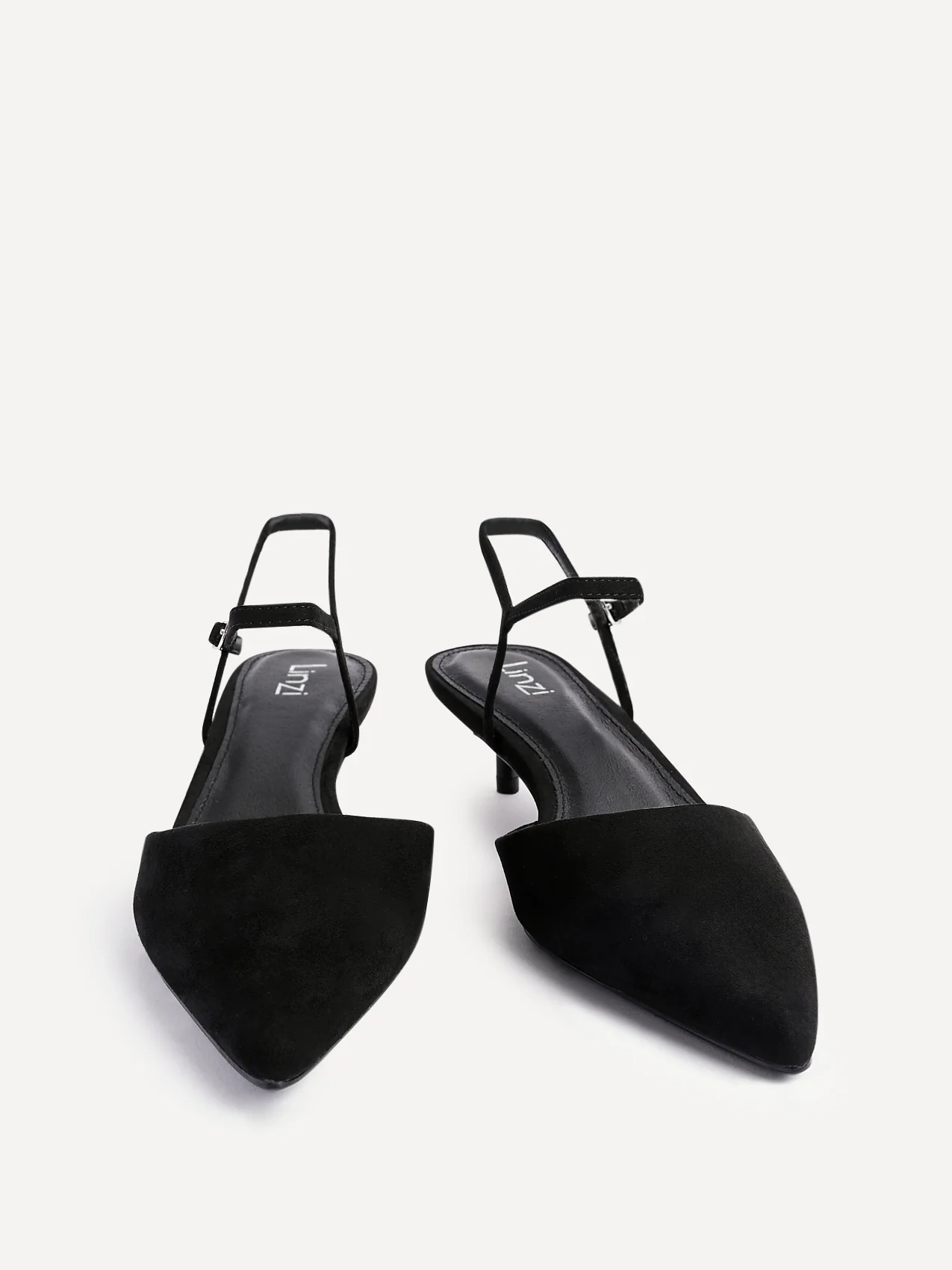 Vogue Black Faux Suede Kitten Court Heels - Image 3
