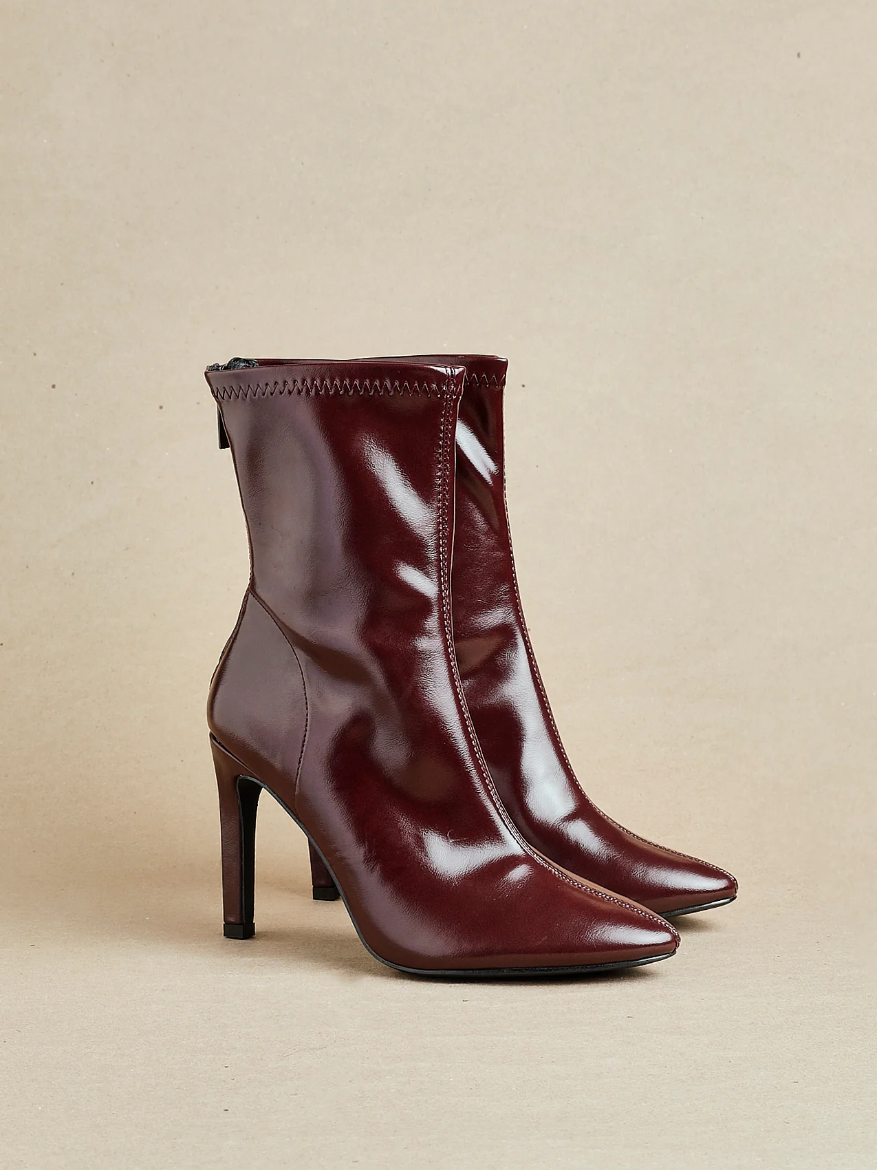 West Burgundy Pointed Heeled Ankle Boots