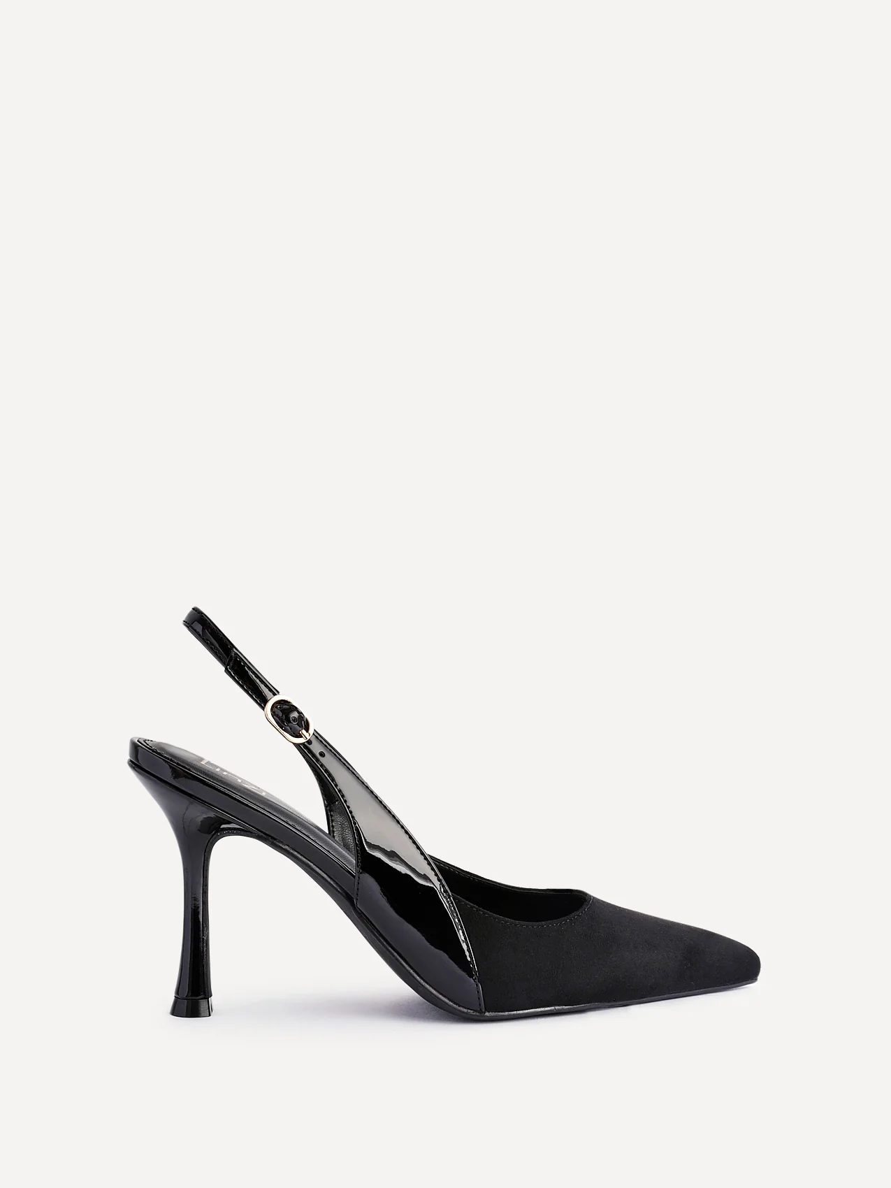 Wink Black Faux Suede Two Tone Court Heels - Image 2
