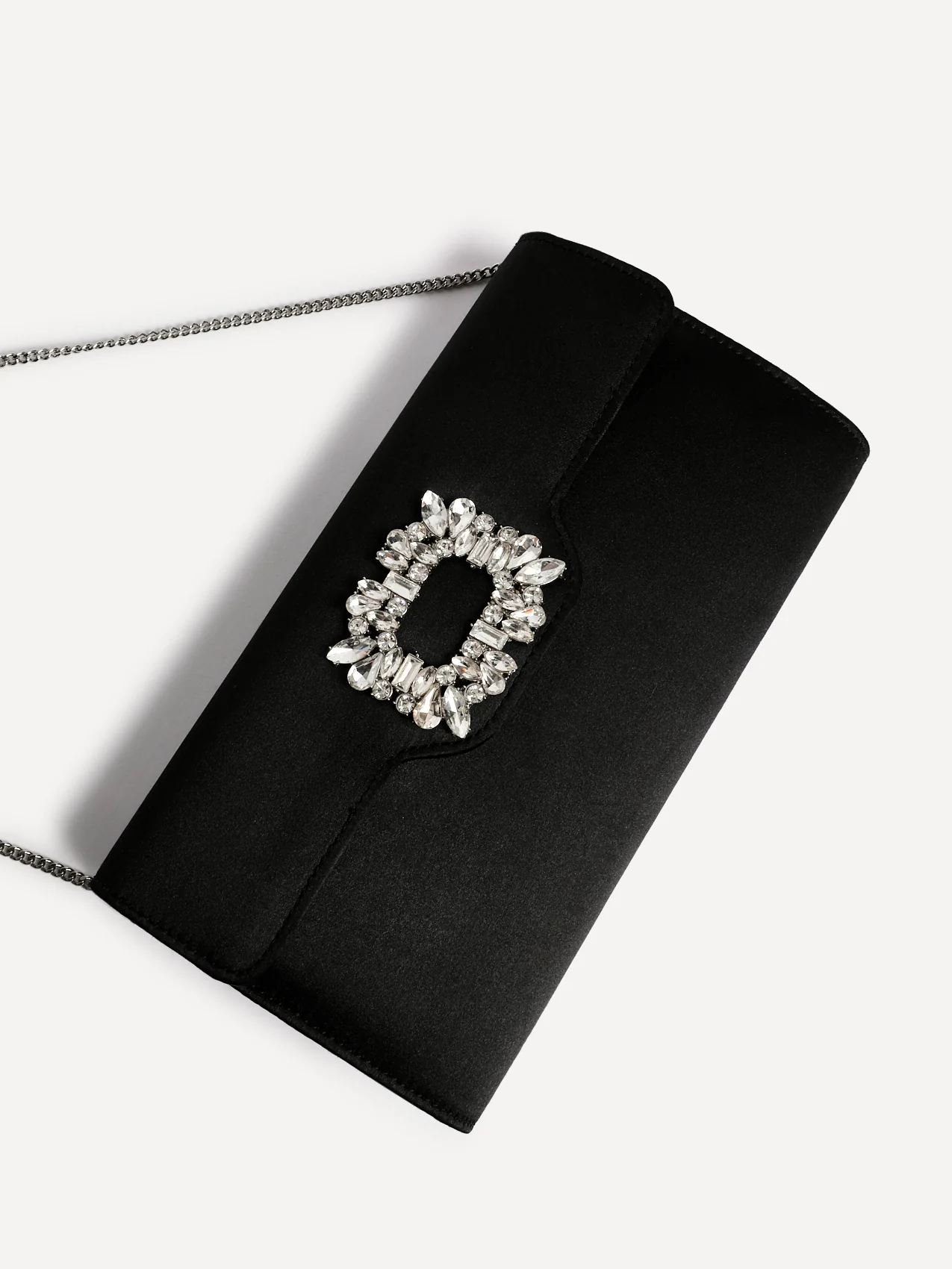 Wonder Black Satin Diamante Clutch Bag - Image 3