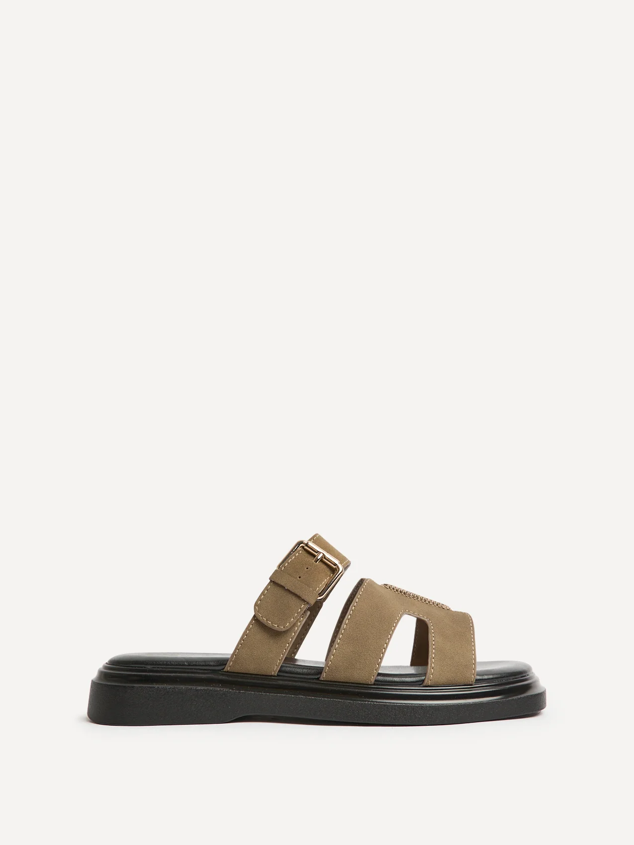 Zella Taupe Faux Suede Sandals - Image 2