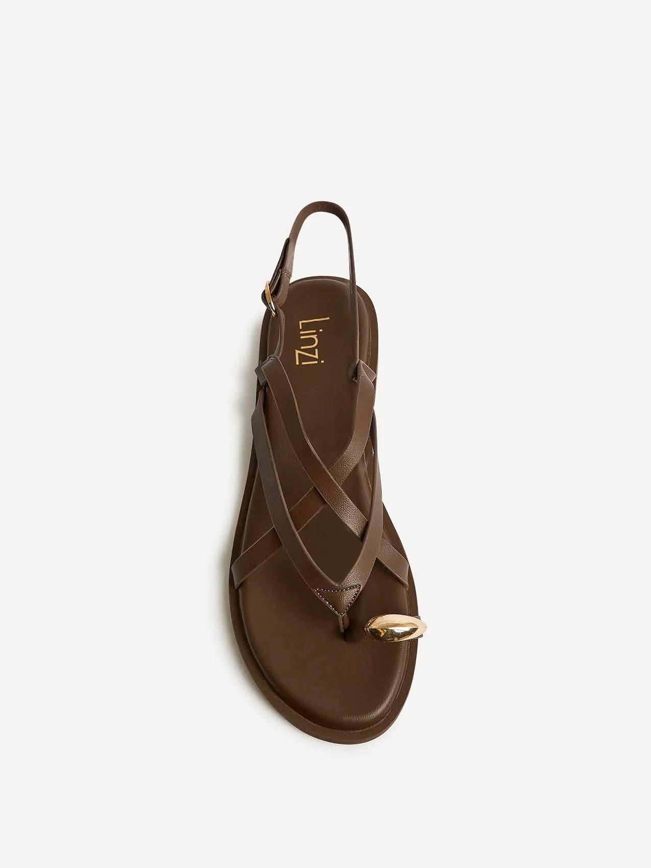 Zyra Brown Toe Ring Flat Sandals - Image 4