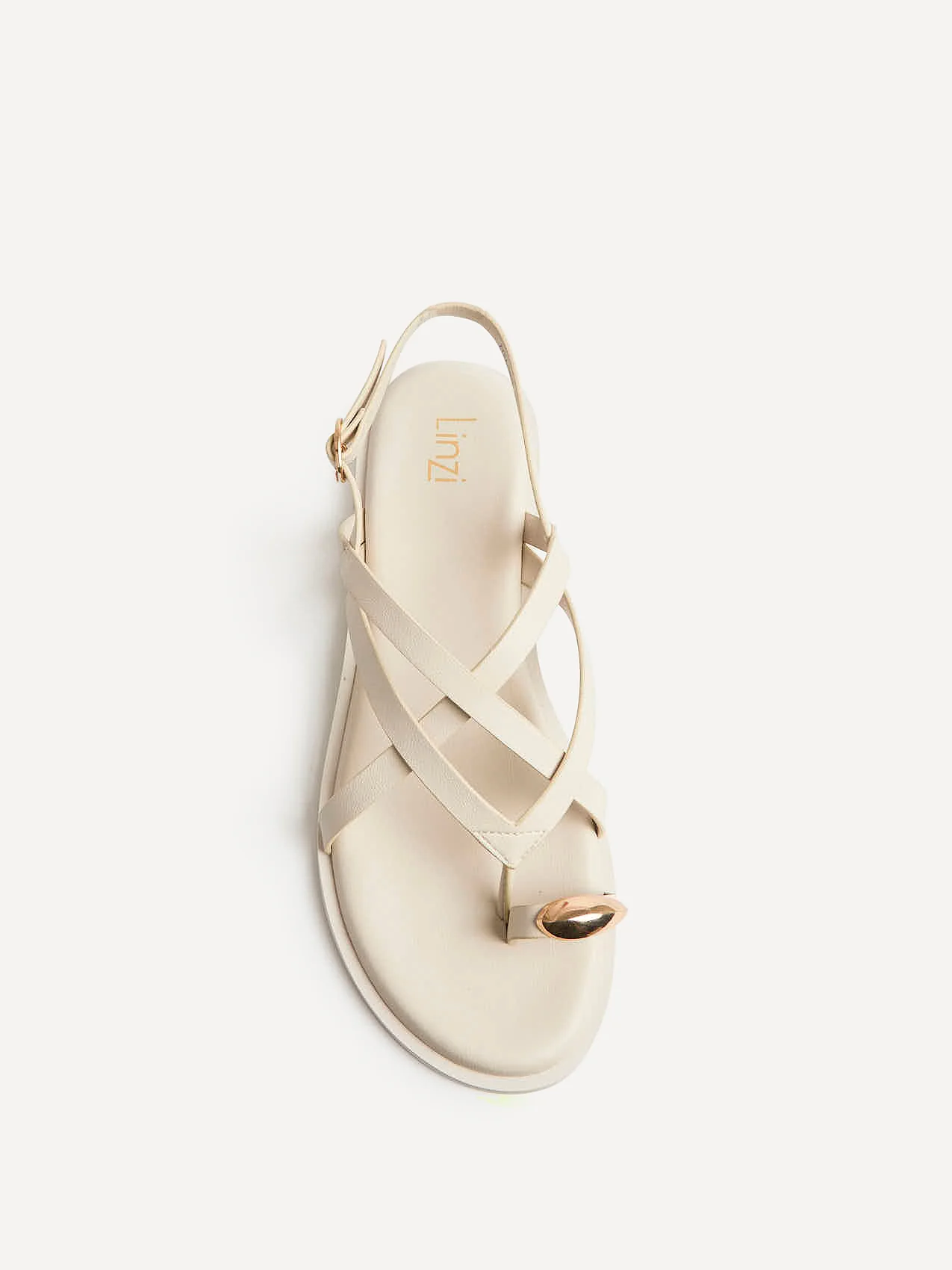 Zyra Ivory Toe Ring Flat Sandals - Image 4